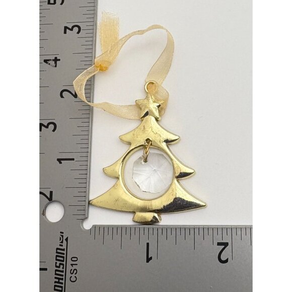 Vintage Gold Tone Christmas Tree Ornament With Faux Crystal Dangling Center - Picture 3 of 6